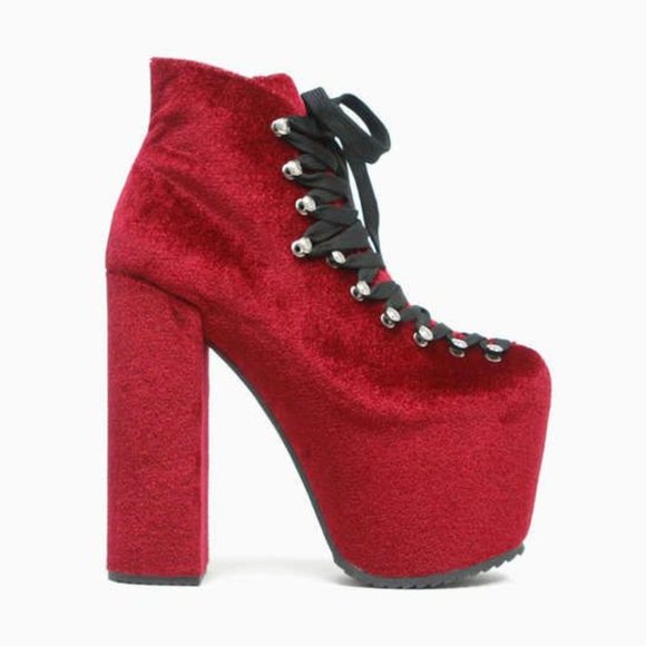 Hellbound Red Velvet Boots - Picture 1 of 3